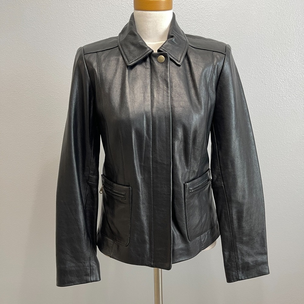 Alfani Women's Leather Jacket Small Black‎ Long Sleeve